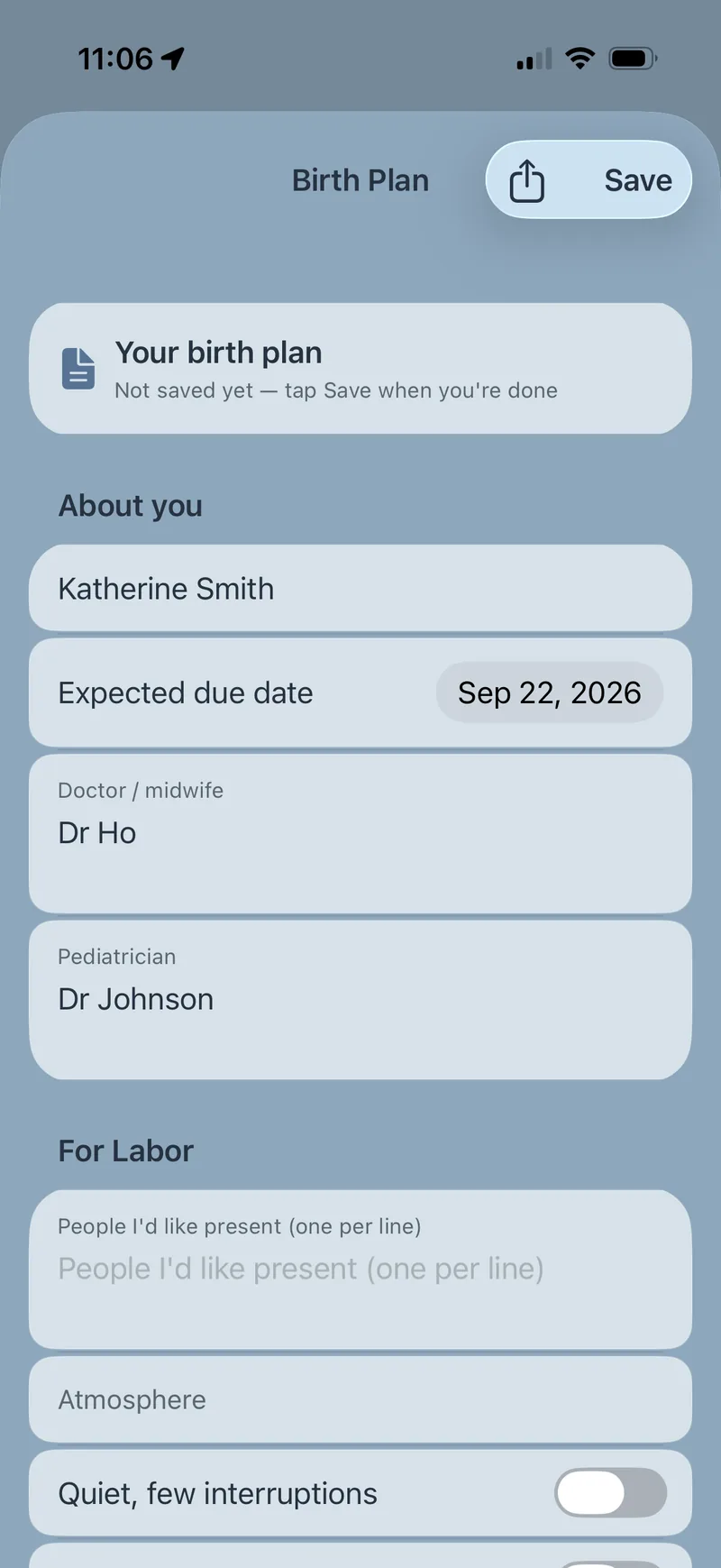 Hive structured birth plan